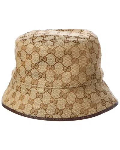 Gucci Gg Canvas & Leather Bucket Hat In Brown