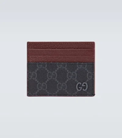 Gucci Gg Canvas And Leather Card Holder In Blue