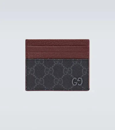 Gucci Gg Canvas And Leather Card Holder In Blk/br.bord/steel