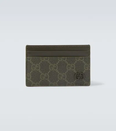 Gucci Gg Canvas And Leather Card Holder In Green