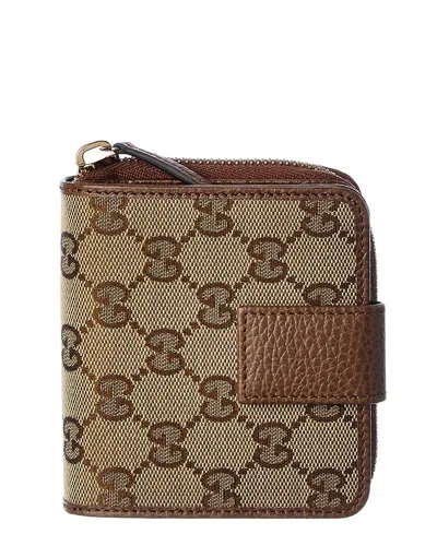 Gucci Gg Canvas & Leather Coin Purse In Beige
