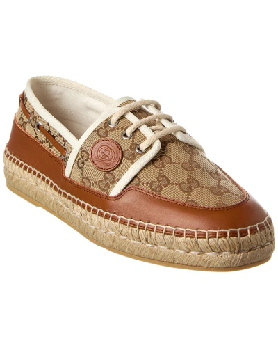 Gucci Gg Canvas & Leather Espadrille In Brown