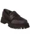 Gucci Embossed Leather Penny Loafers With Monogram Motif In Black