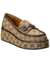Gucci Horsebit Canvas Wedge Loafers In Brown