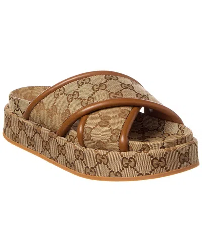 Gucci Gg Canvas & Leather Platform Sandal