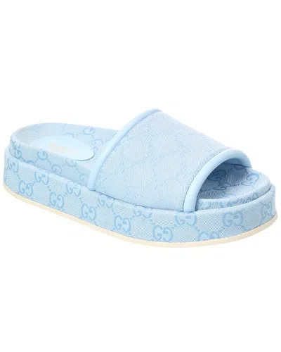 GUCCI GUCCI GG CANVAS & LEATHER PLATFORM SLIDE