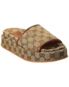 Gucci Women Beige Sandals With Leather Finishes And All-over Gg Motif In Fabric Woman In Brown