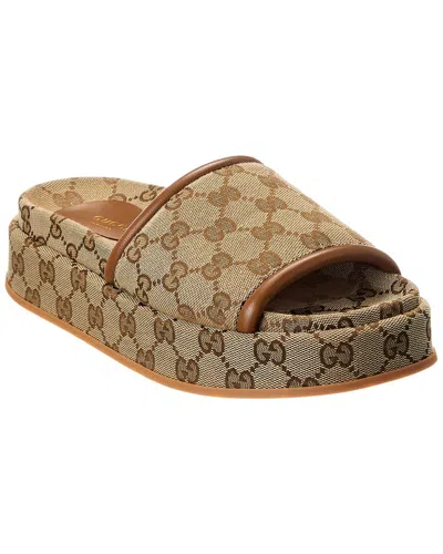 GUCCI GUCCI GG CANVAS & LEATHER PLATFORM SLIDE