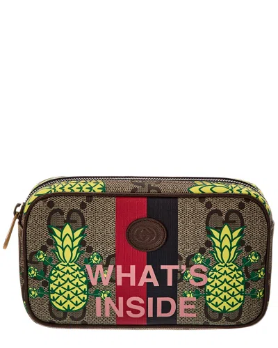 Gucci Gg Canvas & Leather Pouch In Brown