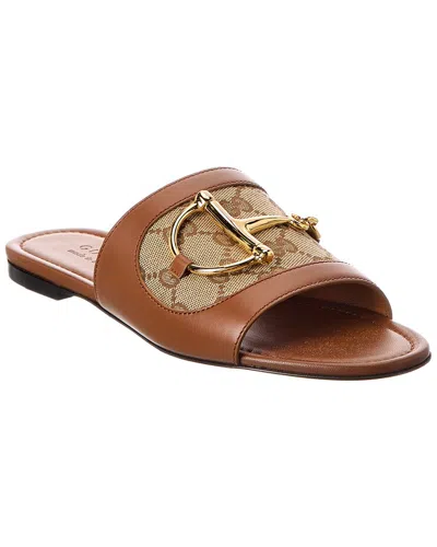 Gucci Gg Canvas & Leather Sandal In Brown