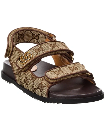 Gucci Gg Canvas & Leather Sandal In Brown