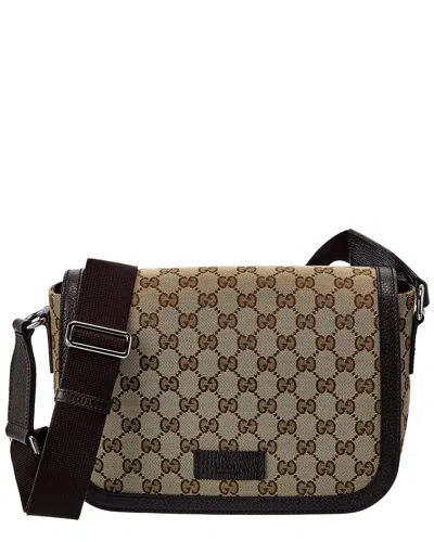 Gucci Gg Canvas & Leather Shoulder Bag In Beige