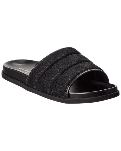 Gucci Gg-patterned Padded Slide Sandals In Black
