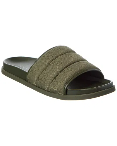 Gucci Gg Canvas & Leather Slide In Green