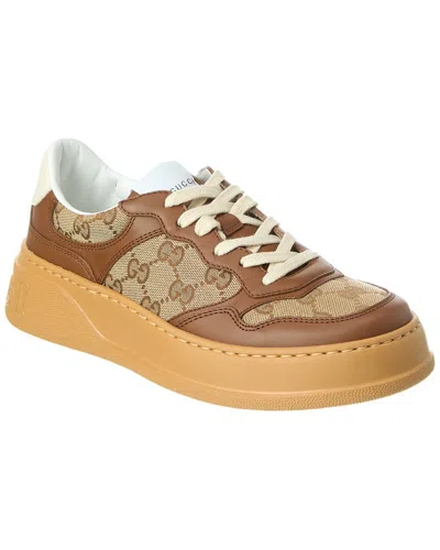 Gucci Textured Leather Sneakers With Branded Chunky Outsole In Brown