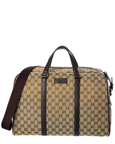Gucci Gg Canvas & Leather Tote Carry-on Duffel Bag In Beige