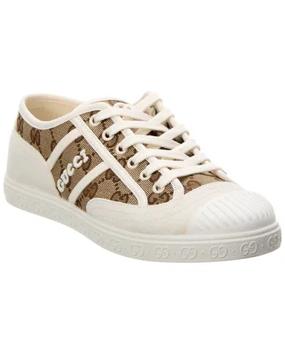 Gucci Beige And White Skeakers With Logo Detail In Gg Supreme Canvas Woman In Animal Print