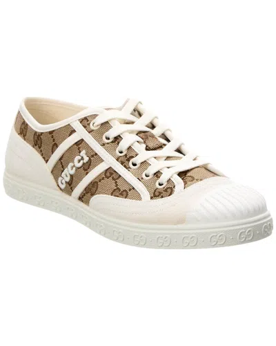 Gucci Beige And White Skeakers With Logo Detail In Gg Supreme Canvas Woman In Animal Print