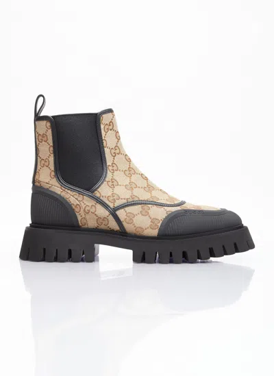 Gucci Gg Canvas Ankle Boots In Beige