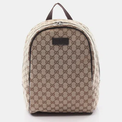 Pre-owned Gucci Gg Canvas Backpack Rucksack Canvas Leather Beige Dark Brown