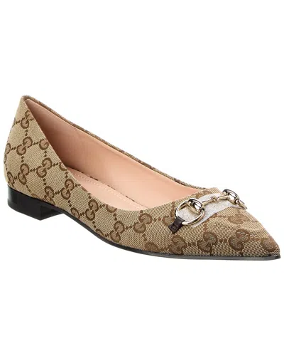 Gucci Horsebit Gg Canvas Pointed-toe Flats In Printed