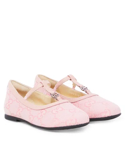 Gucci Kids' Gg Canvas Ballet Flats In Pink