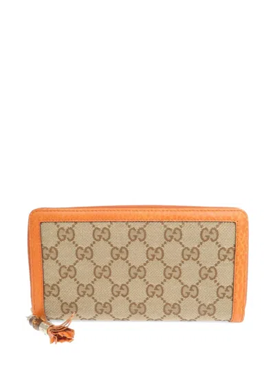 Pre-owned Gucci Gg Canvas Bamboo Zip-around Wallet In Orange