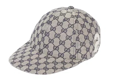 Pre-owned Gucci Gg Canvas Baseball Cap In Beige/navy Blue