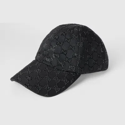 Gucci Gg Canvas Baseball Hat With Crystals In Black