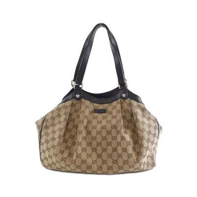Pre-owned Gucci Gg Canvas Beige Black Gg Canvas Shoulder Bag ()