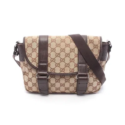 Pre-owned Gucci Gg Canvas Beige Brown Gg Canvas Leather Shoulder Bag () In Multi