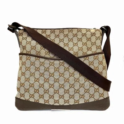 Pre-owned Gucci Gg Canvas Beige Brown Gg Canvas Leather Shoulder Bag () In Multi