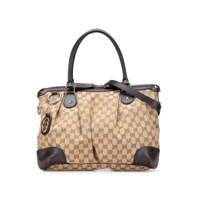 Pre-owned Gucci Gg Canvas Beige Brown Gg Canvas Shoulder Bag Tote Bag ()