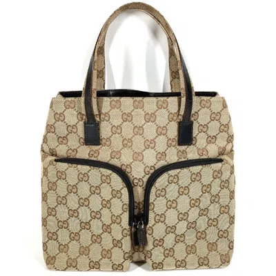 Pre-owned Gucci Gg Canvas Beige Dark Brown Gg Canvas Handbag Tote Bag () In Multi