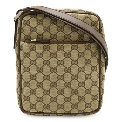 Pre-owned Gucci Gg Canvas Beige Dark Brown Gg Canvas Leather Pochette Shoulder Bag () In Multi