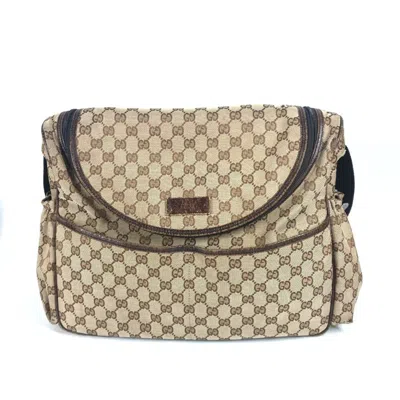 Pre-owned Gucci Gg Canvas Beige Dark Brown Gg Canvas Leather Shoulder Bag ()