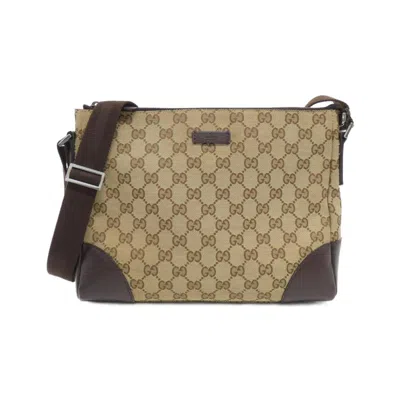 Pre-owned Gucci Gg Canvas Beige Dark Brown Gg Canvas Shoulder Bag ()