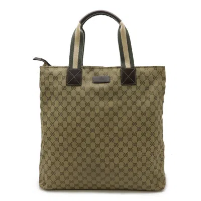 Pre-owned Gucci Gg Canvas Beige Dark Brown Green Khaki Gg Canvas Tote Bag ()