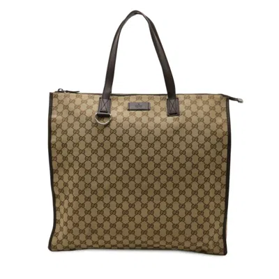Pre-owned Gucci Gg Canvas Beige Dark Brown Khaki Gg Canvas Shoulder Bag Tote Bag ()
