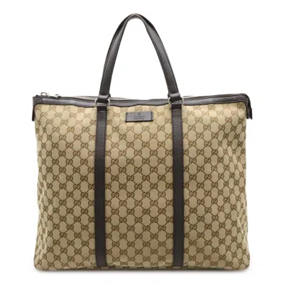 Pre-owned Gucci Gg Canvas Beige Dark Brown Khaki Gg Canvas Shoulder Bag Tote Bag ()