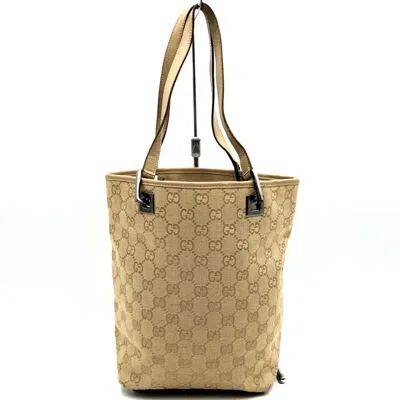 Pre-owned Gucci Gg Canvas Beige Gg Canvas Leather Handbag Tote Bag ()