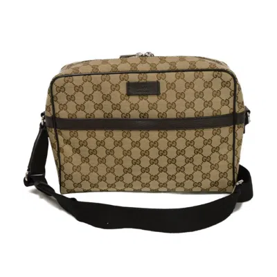 Pre-owned Gucci Gg Canvas Beige Gg Canvas Leather Messenger Bag Shoulder Bag () In Sand