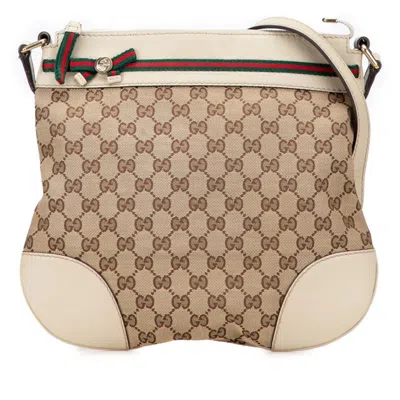 Pre-owned Gucci Gg Canvas Beige Gg Canvas Leather Shoulder Bag () In Sand