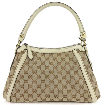 Pre-owned Gucci Gg Canvas Beige Gg Canvas Leather Shoulder Bag () In Sand