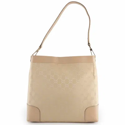 Pre-owned Gucci Gg Canvas Beige Gg Canvas Leather Shoulder Bag () In Sand