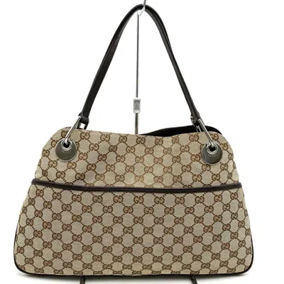 Pre-owned Gucci Gg Canvas Beige Gg Canvas Leather Shoulder Bag Tote Bag () In Sand
