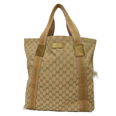 Pre-owned Gucci Gg Canvas Beige Gg Canvas Leather Tote Bag () In Sand