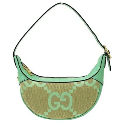 Pre-owned Gucci Gg Canvas Beige Green Gg Canvas Handbag Shoulder Bag () In Beige, Green