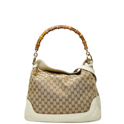 Pre-owned Gucci Gg Canvas Beige Ivory Gg Canvas Leather Handbag Shoulder Bag () In Multi