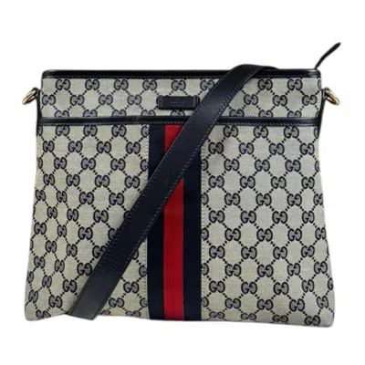Pre-owned Gucci Gg Canvas Beige Navy Gg Canvas Shoulder Bag () In Multi